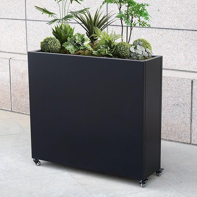 Modern Metal Planter Box with Lockable Wheels (40” x 36” x 12”) – Sleek Indoor/Outdoor Divider for Plants & Flowers – Durable Powder-Coated Steel – Minimalist Design